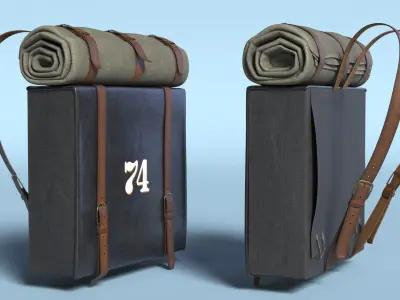 US Civil War Infantry Backpack with Blanket 3D model