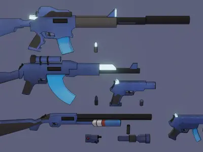 Set Weapons Sci-fi Low-poly 3D model