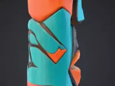 Vibrant Carved Festival Totem Low-poly 3D model