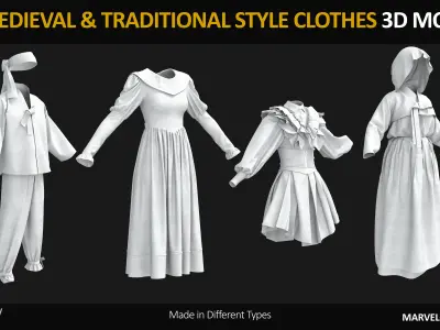 27 MEDIEVAL AND TRADITIONAL STYLE CLOTHES 3D MODELS Low-poly 3D model