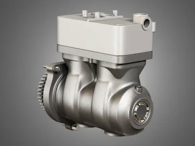 Air Brake Compressor - Two Piston - D13 Diesel Engine 3D model