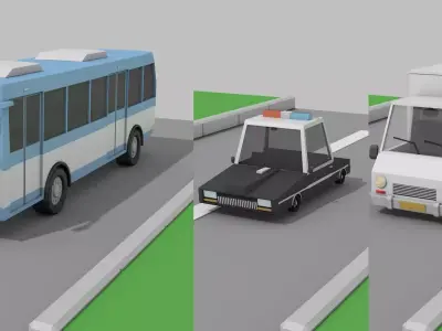 low poly car bus road Free 3D model
