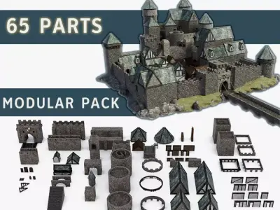 Medieval Castle Keep Modular Kitbash Pack Low-poly 3D model