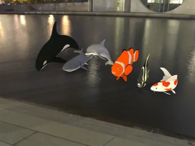 Fish shark koi carp dolphin killer whale clown fish and angel  3D model