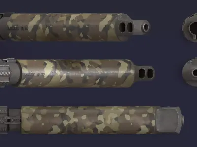 Silencer set of camouflaged gun barrels Low-poly 3D model