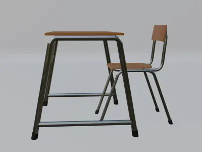 school desk and chair Low-poly 3D model