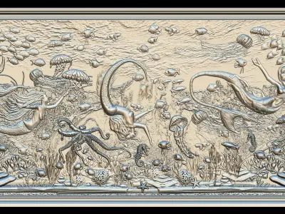 Aquatic Mermaid Theme Panno v5 for CNC Relief engraving 3D model