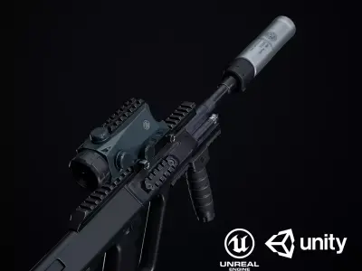 Steyr Aug A1-A3-Para Variants Low-poly 3D model