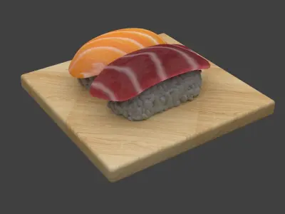 Sushi Set on wooden cutting board 3D model