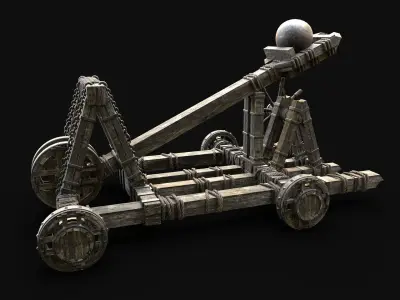 CATAPULT MEDIEVAL SIEGE ENGINE WAR MACHINE BATTLE VEHICLE Low-poly 3D model