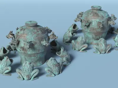 Han Dynasty Ancient Seismograph with Patina 3D model