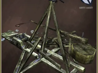 Animated Medieval Trebushet Low-poly 3D model