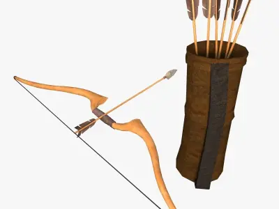 Low poly arrow quiver and bow Low-poly 3D model
