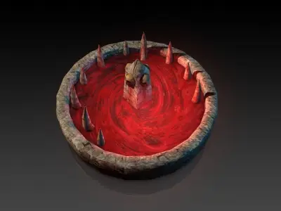 Blood fountain with skulls animated Low-poly 3D model