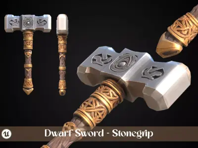 Stylized Dwarf Sword - Stonegrip - Game Ready Free 3D model