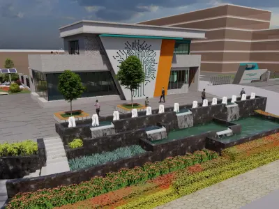 Landscape design of charging pile site and commercial area 3D model