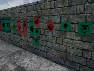 Hanging Medieval Banners Low-poly 3D model