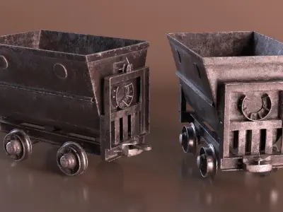 Worn Mine Wagon Black 3D model purchase