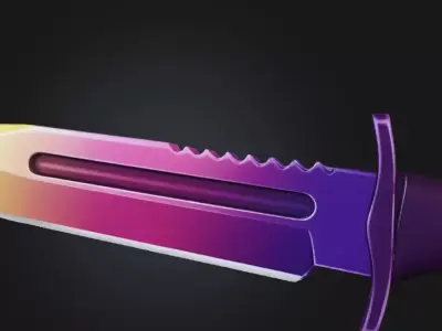 Rainbow Dagger Sunset Fade Combat Knife  Tactical Melee  Low-poly 3D model