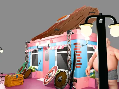 Stylized Medieval Weapon Shop Bundle Low-poly 3D model