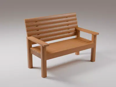wooden bench Low-poly 3D model 11