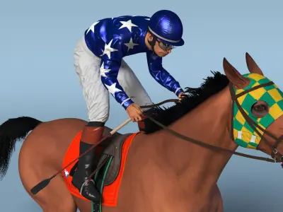 Bay Racing Horse with Jokey Gallop 3D model purchase