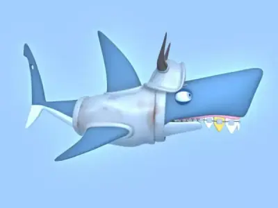 Shark cartoon Low-poly 3D model