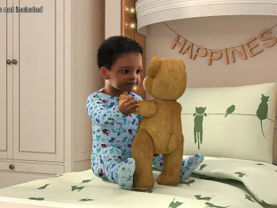 Dark Skinned Baby Boy with Teddy Bear 3D model