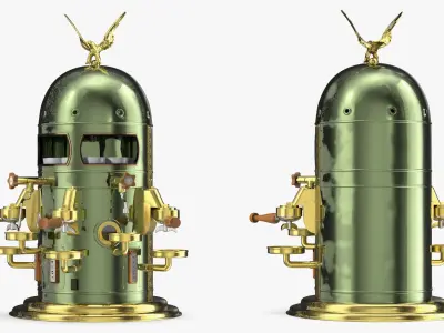 Vintage Espresso Machine With Empty Cups Green 3D model