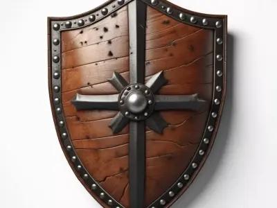 Worn Wooden Shield with Iron Studs 3D model purchase