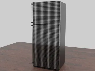 Fridge refrigerator on wooden table Free low-poly 3D model