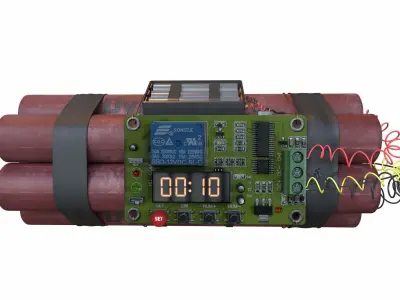 dynamite electronic bomb with wires and clock 3D model