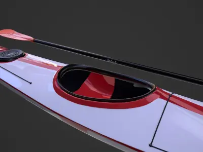 Kayak and Paddle Low-poly 3D model