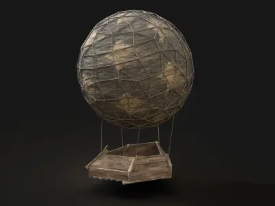 AAA NEXTGEN Medieval Small Balloon Airship Primal Wooden Machine Low-poly 3D model