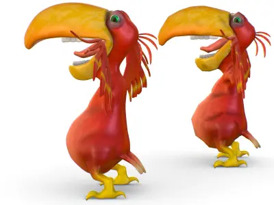 Subdivision Toon Red Bird  Cockatoo Toucan 3D model