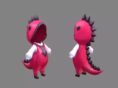 Cartoon purple dragon costume - cosplay Low-poly 3D model