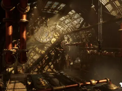 Steampunk Clock Factory Environment Low-poly 3D model