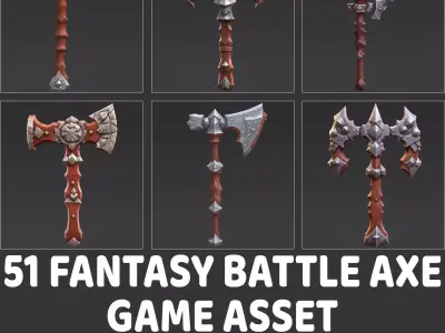 51 Fantasy Battle Axe Game Asset Texture
