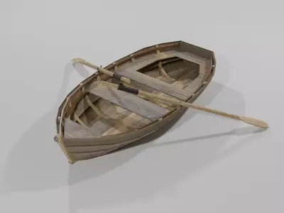 Old Wooden Fishing Boat with Shovels Low-poly 3D model