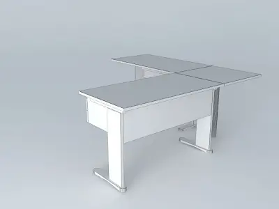 2 Office Desks with rail 90 Connection and Drawer Fixed Free 3D model