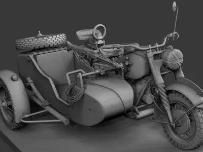 ww2 R75 Motorcycle HighPoly Model with mg42 3D model