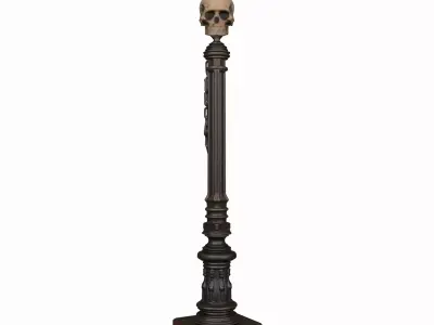 3D Detailed Gothic Wrought Iron Lantern with Skull 3D model