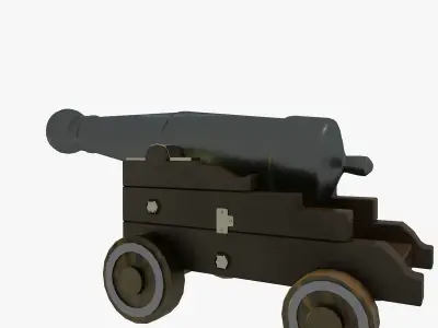Low Poly Cannon wooden on wheels Low-poly 3D model