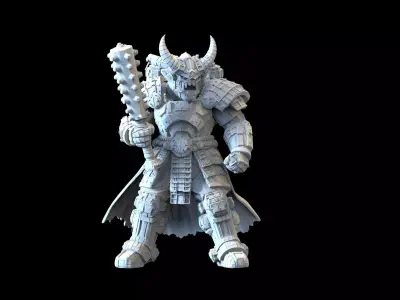 Sci-Fi Demon Warrior STL  Grimdark Armored Fighter Spiked Club 3D print model