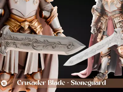 Stylized Sword - Crusader Blade Stoneguard - Game Ready 3D model