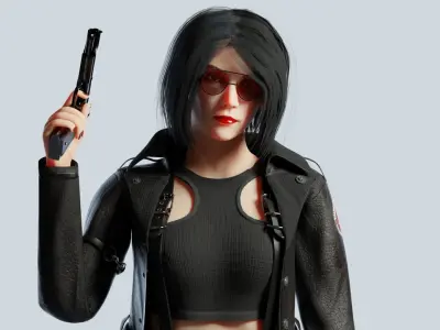 Cyberpunk girl Low-poly 3D model