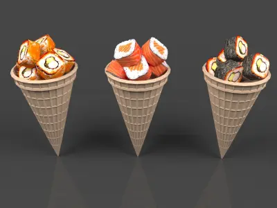 Sushi in waffle cups Low-poly 3D model