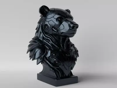 Cyber Bear Futuristic Mecha Bear Bust 3D print model