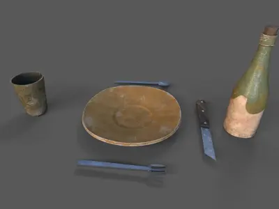 Medieval tableware Low-poly 3D model