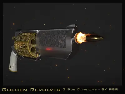 Golden Revolver Low-poly 3D model